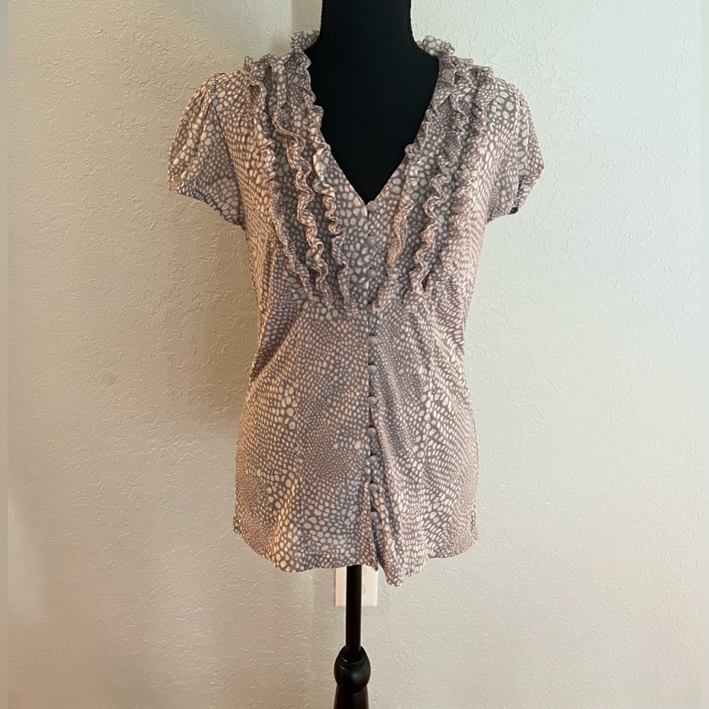 INC blouse, gray and white snakeskin print, stretchy material, size L